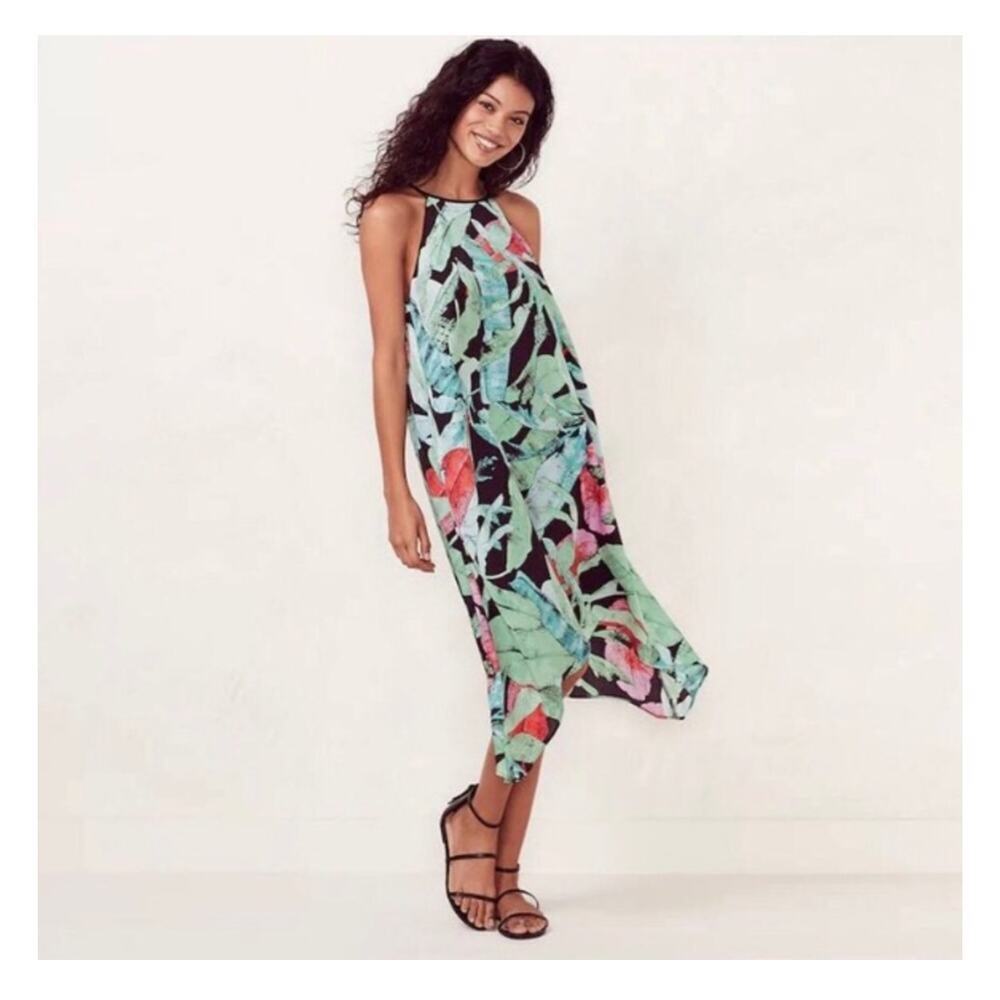 LC Lauren Conrad Floral Print High Neck Midi Dress Size Small